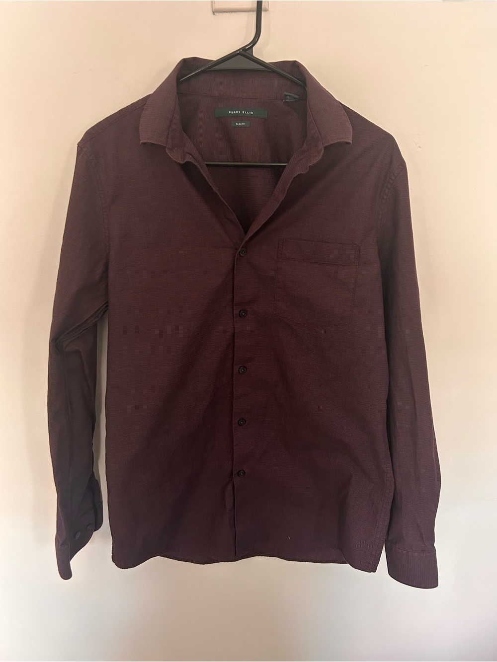 Perry Ellis Men's Long-Sleeve Button-Down Shirt — Purple